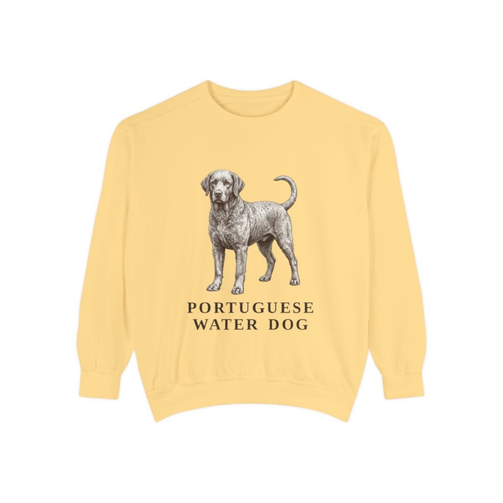 portuguese-water-dog-sweatshirt-butter Portuguese Water Dog Sweatshirt, Butter, front view