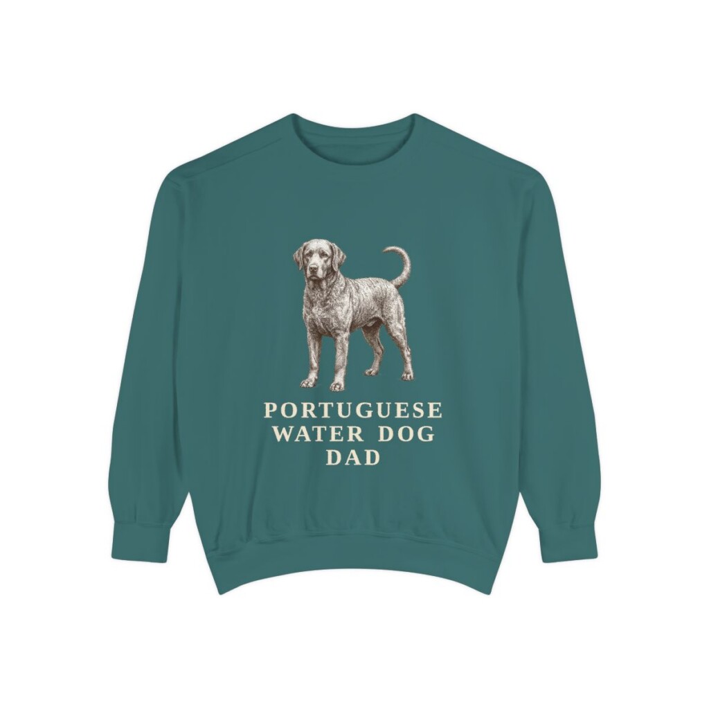 portuguese-water-dog-sweatshirt-dad-blue-spruce Portuguese Water Dog Dad Sweatshirt, Blue Spruce, front view