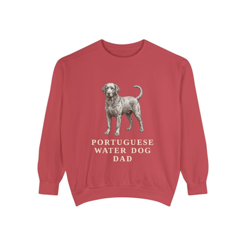 portuguese-water-dog-sweatshirt-dad-crimson Portuguese Water Dog Dad Sweatshirt, Crimson, front view