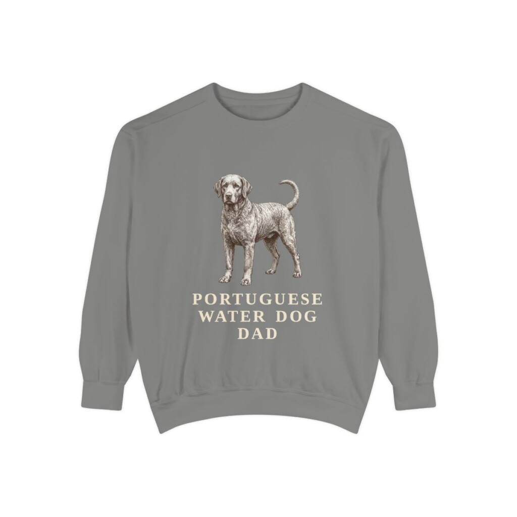 portuguese-water-dog-sweatshirt-dad-grey Portuguese Water Dog Dad Sweatshirt, Grey, front view