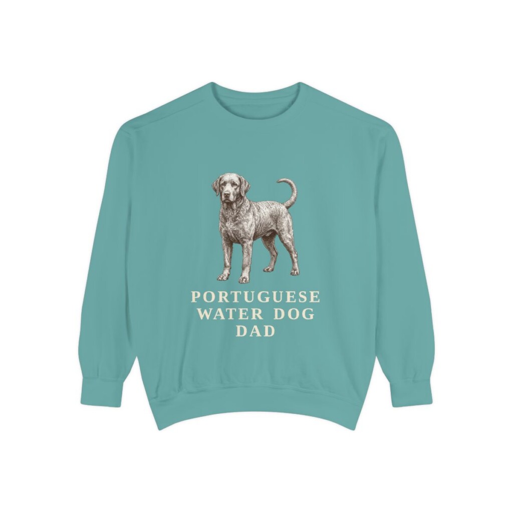 portuguese-water-dog-sweatshirt-dad-seafoam Portuguese Water Dog Dad Sweatshirt, Seafoam, front view