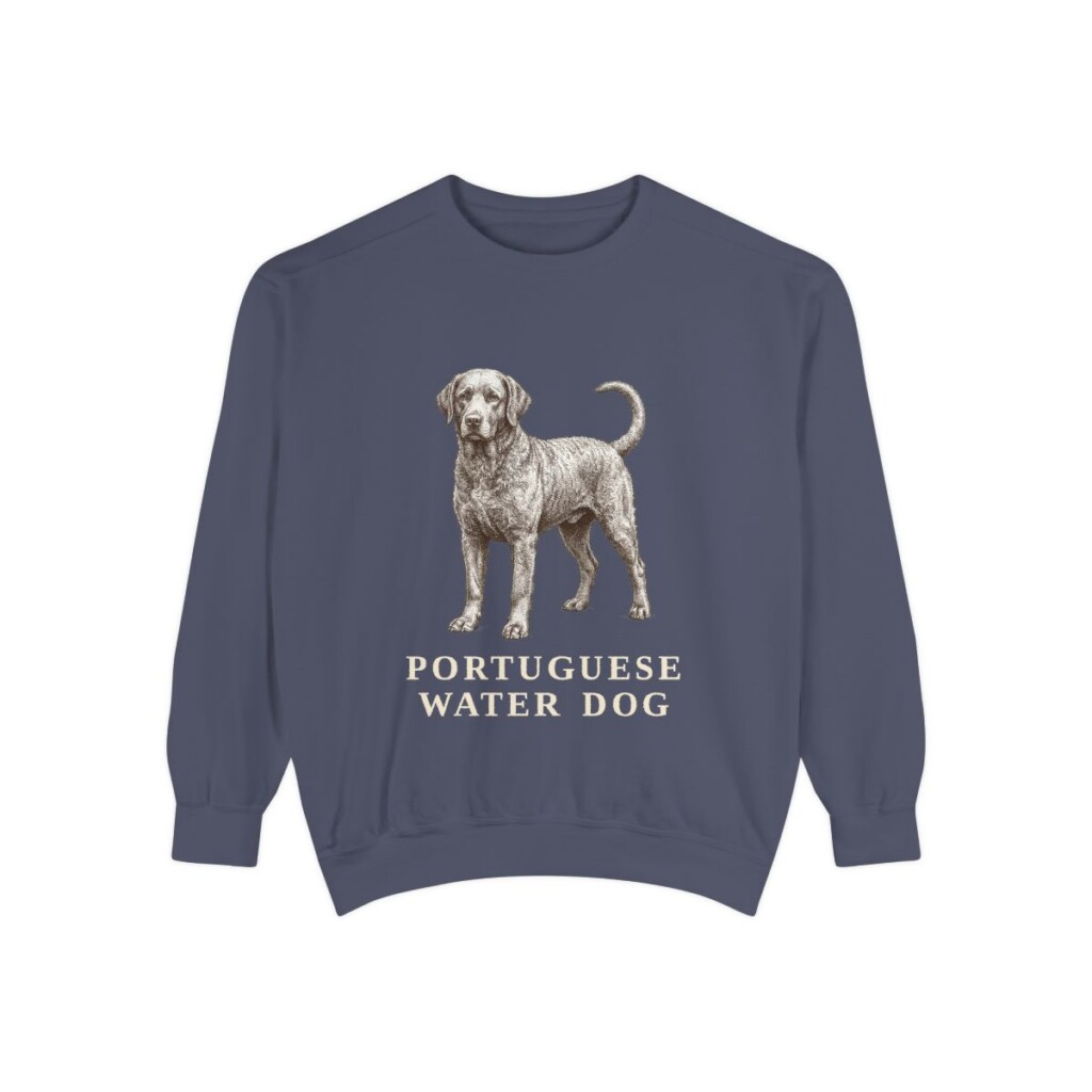 portuguese-water-dog-sweatshirt-denim Portuguese Water Dog Sweatshirt, Denim, front view