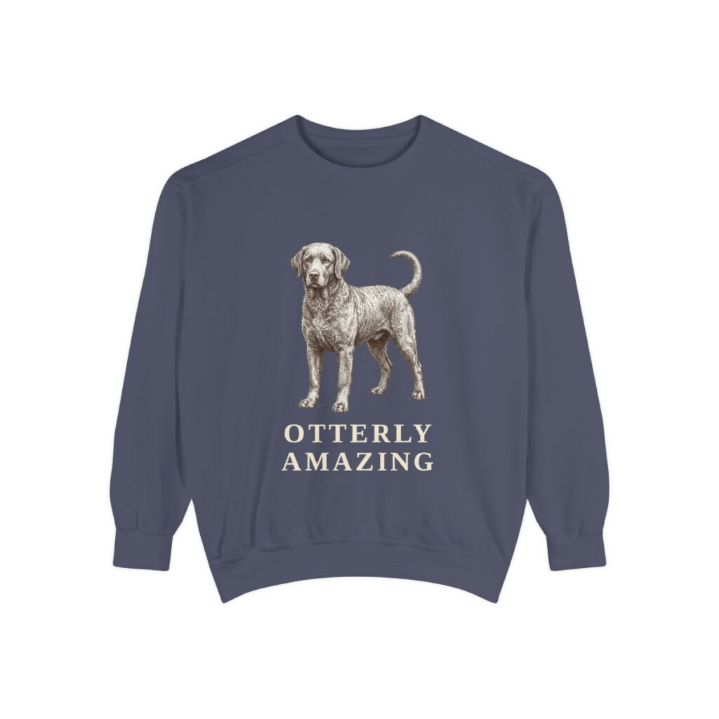 Portuguese Water Dog Humor Sweatshirt, Denim, front view