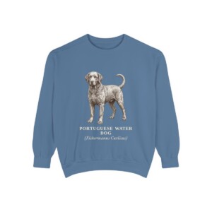 Portuguese Water Dog Latin Sweatshirt, Blue Jean, front view