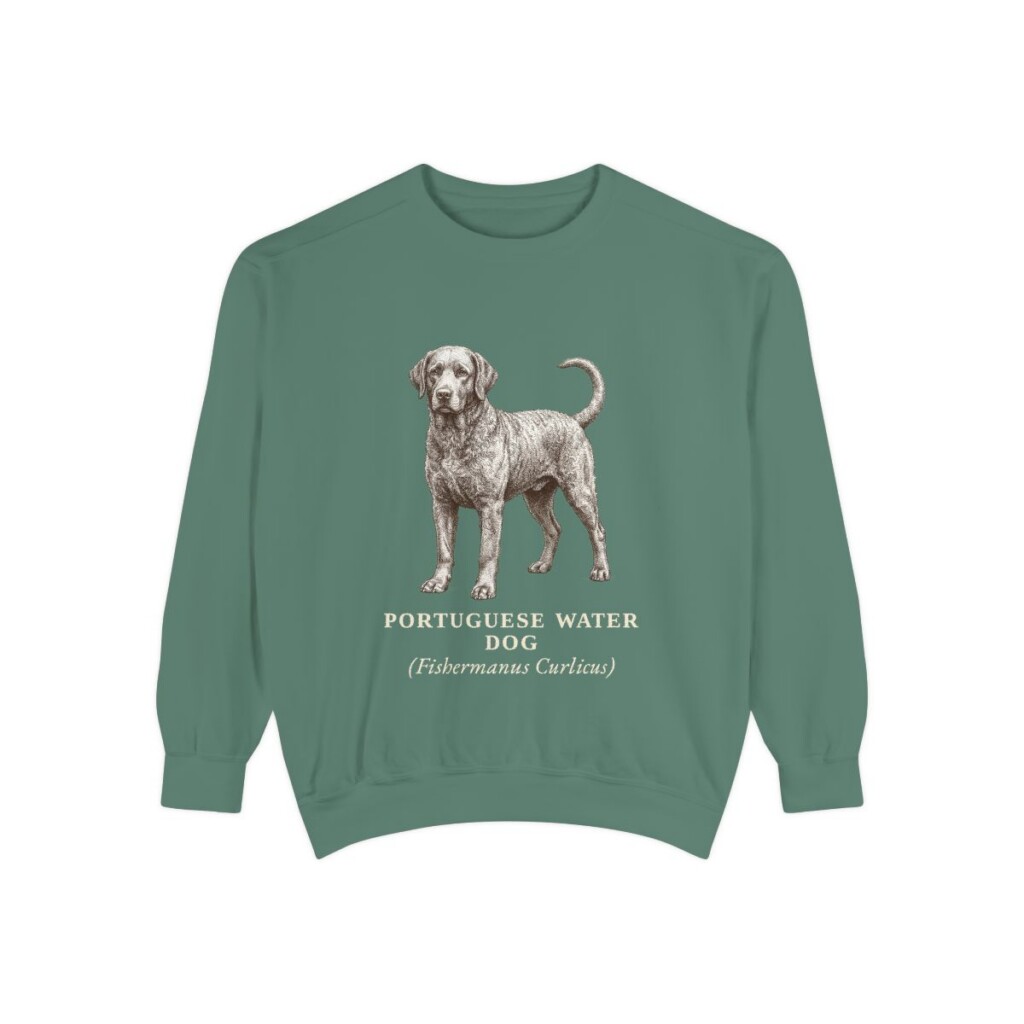 Portuguese Water Dog Latin Sweatshirt, Light Green, front view