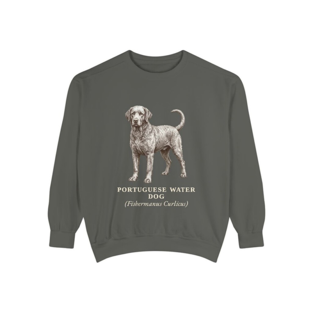 Portuguese Water Dog Latin Sweatshirt, Pepper, front view