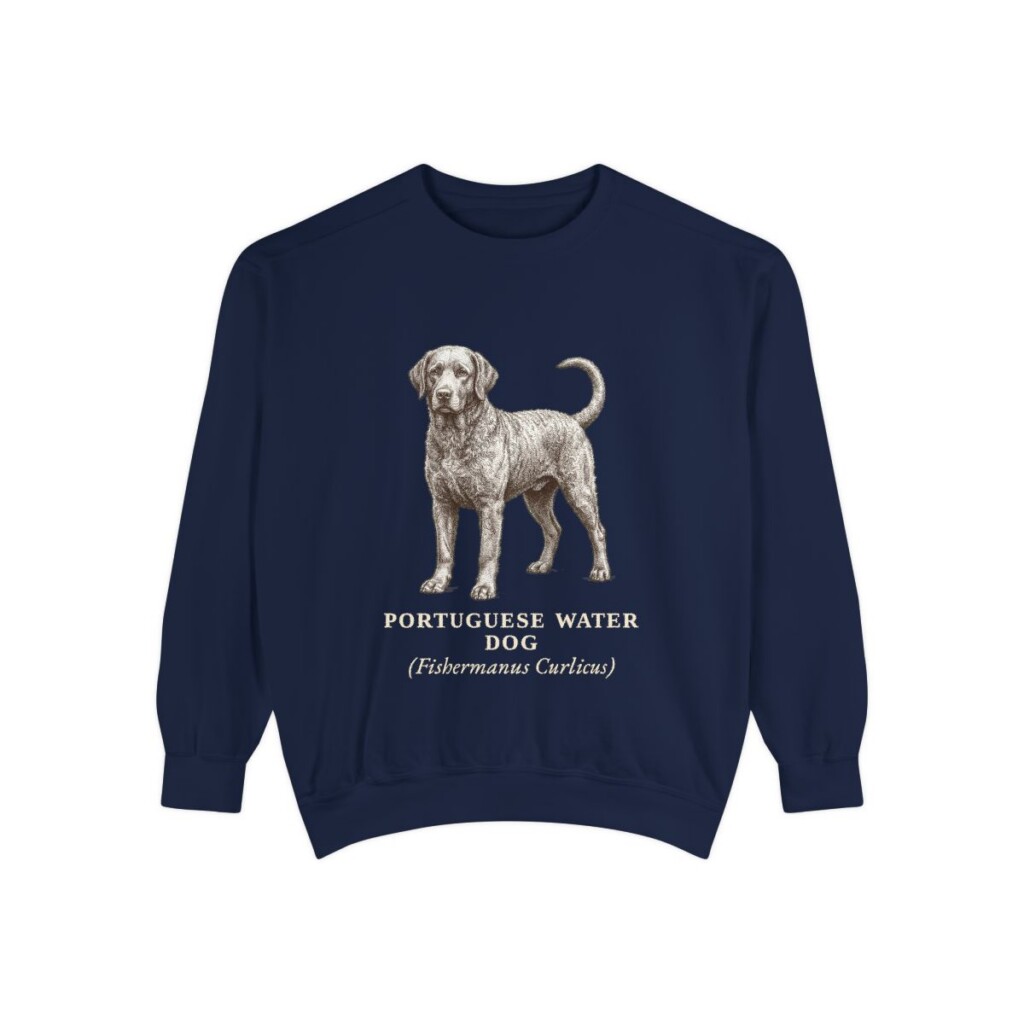 Portuguese Water Dog Latin Sweatshirt, True Navy, front view