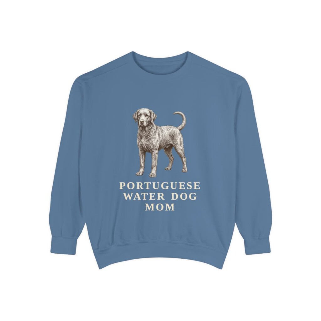 portuguese-water-dog-sweatshirt-mom-blue-jean Portuguese Water Dog Mom Sweatshirt, Blue Jean, front view