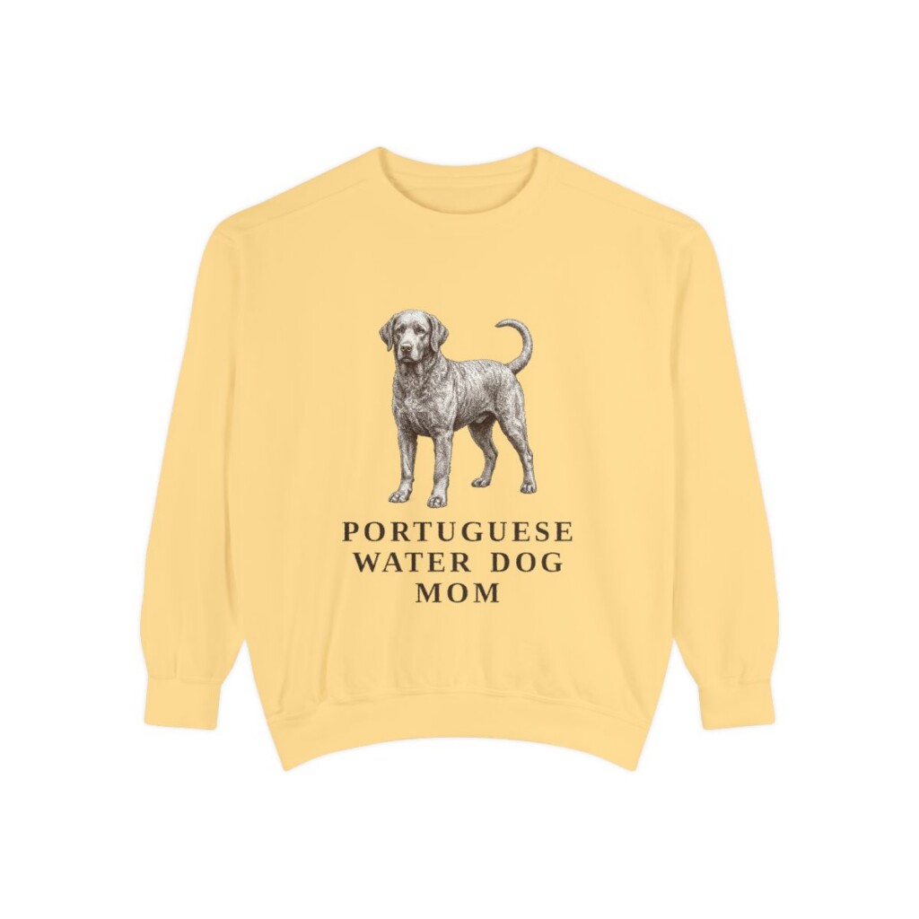 portuguese-water-dog-sweatshirt-mom-butter Portuguese Water Dog Mom Sweatshirt, Butter, front view