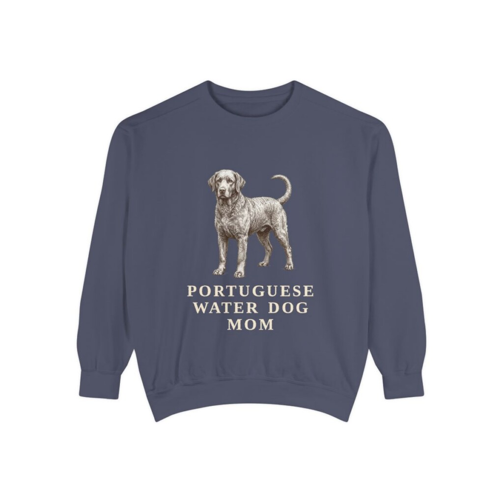 portuguese-water-dog-sweatshirt-mom-denim Portuguese Water Dog Mom Sweatshirt, Denim, front view
