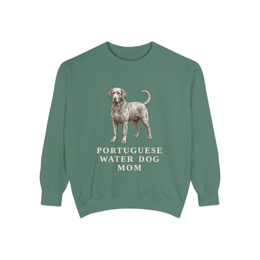 portuguese-water-dog-sweatshirt-mom-light-green Portuguese Water Dog Mom Sweatshirt, Light Green, front view