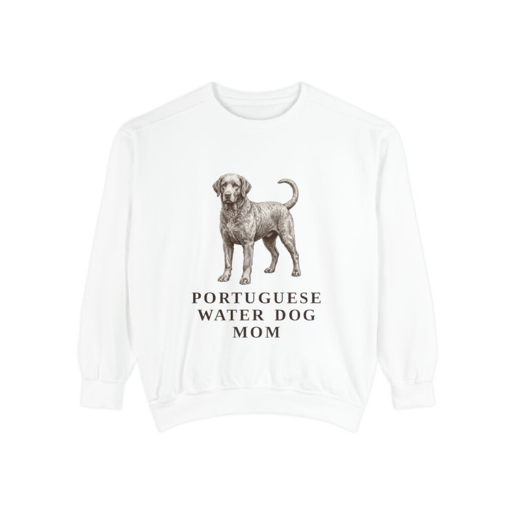 portuguese-water-dog-sweatshirt-mom-white Portuguese Water Dog Mom Sweatshirt, White, front view