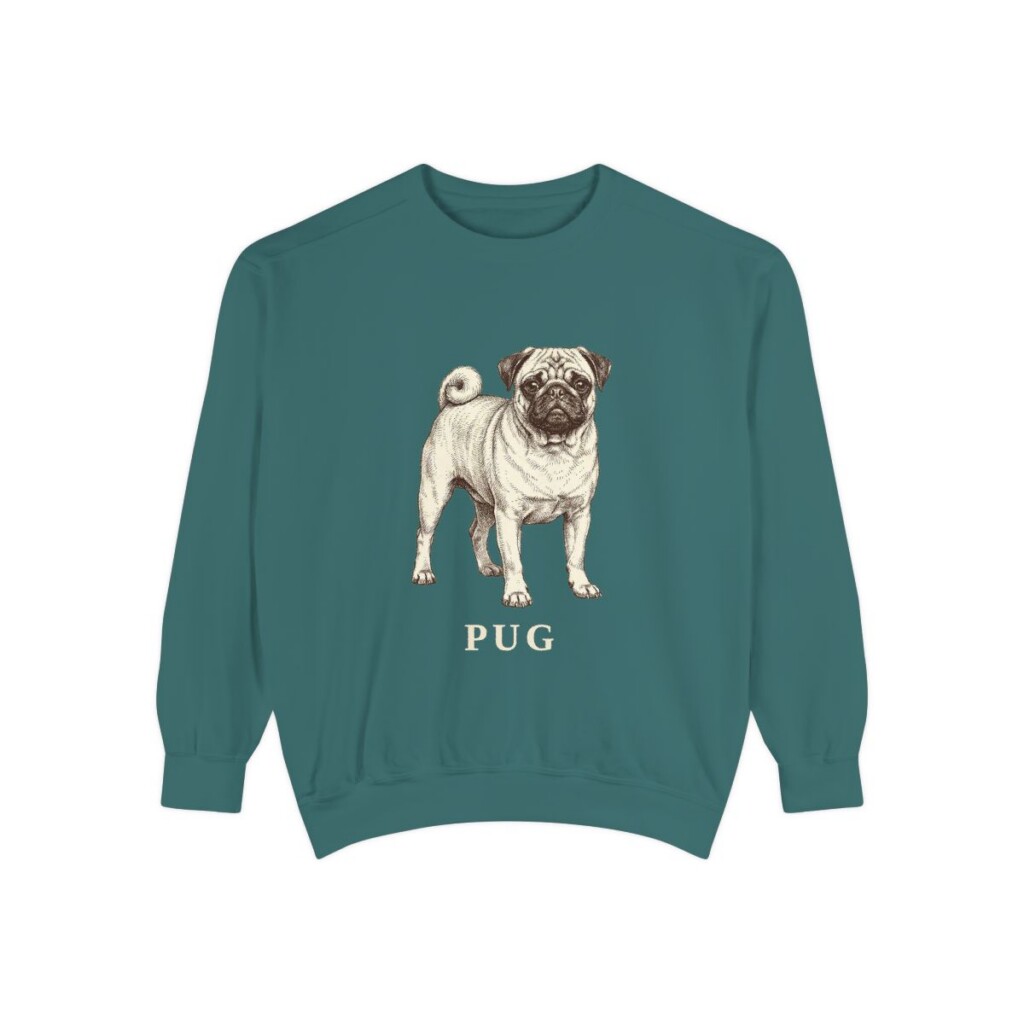 Pug Sweatshirt, Blue Spruce, front view