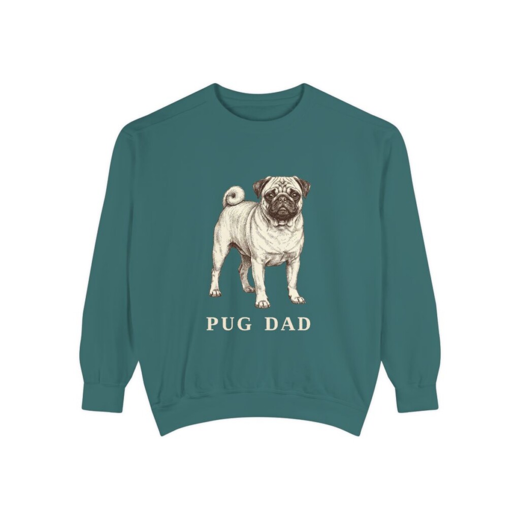 Pug Dad Sweatshirt, Blue Spruce, front view
