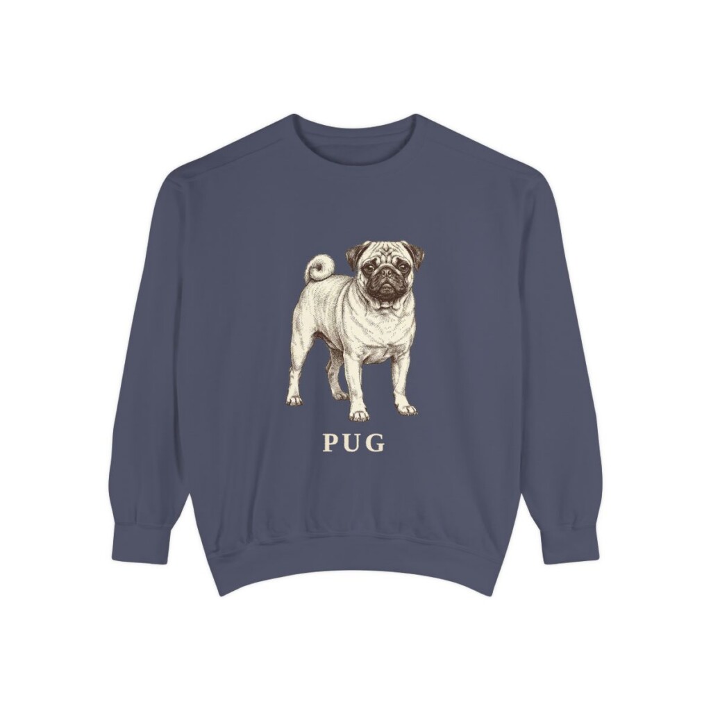 Pug Sweatshirt, Denim, front view