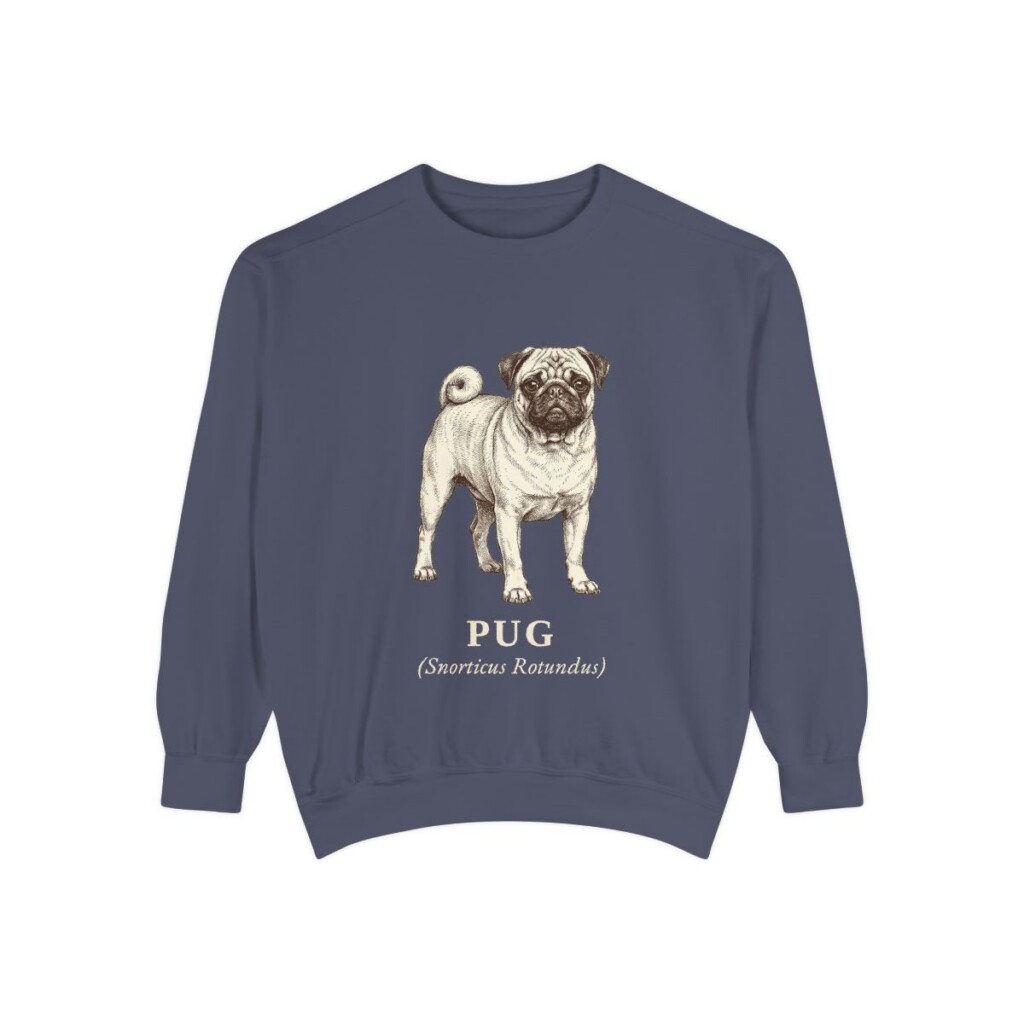 Pug Latin Sweatshirt, Denim, front view