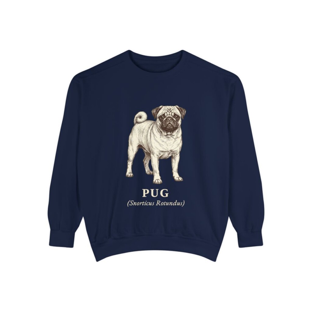 Pug Latin Sweatshirt, True Navy, front view