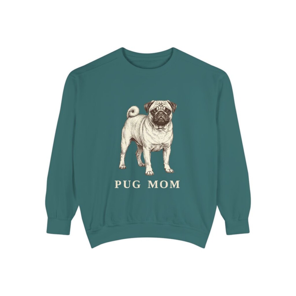 Pug Mom Sweatshirt, Blue Spruce, front view