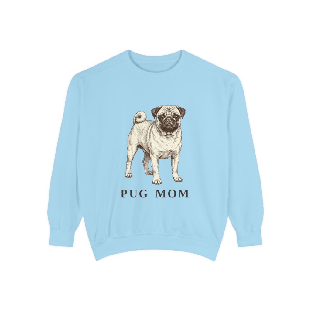 Pug Mom Sweatshirt, Chambray, front view