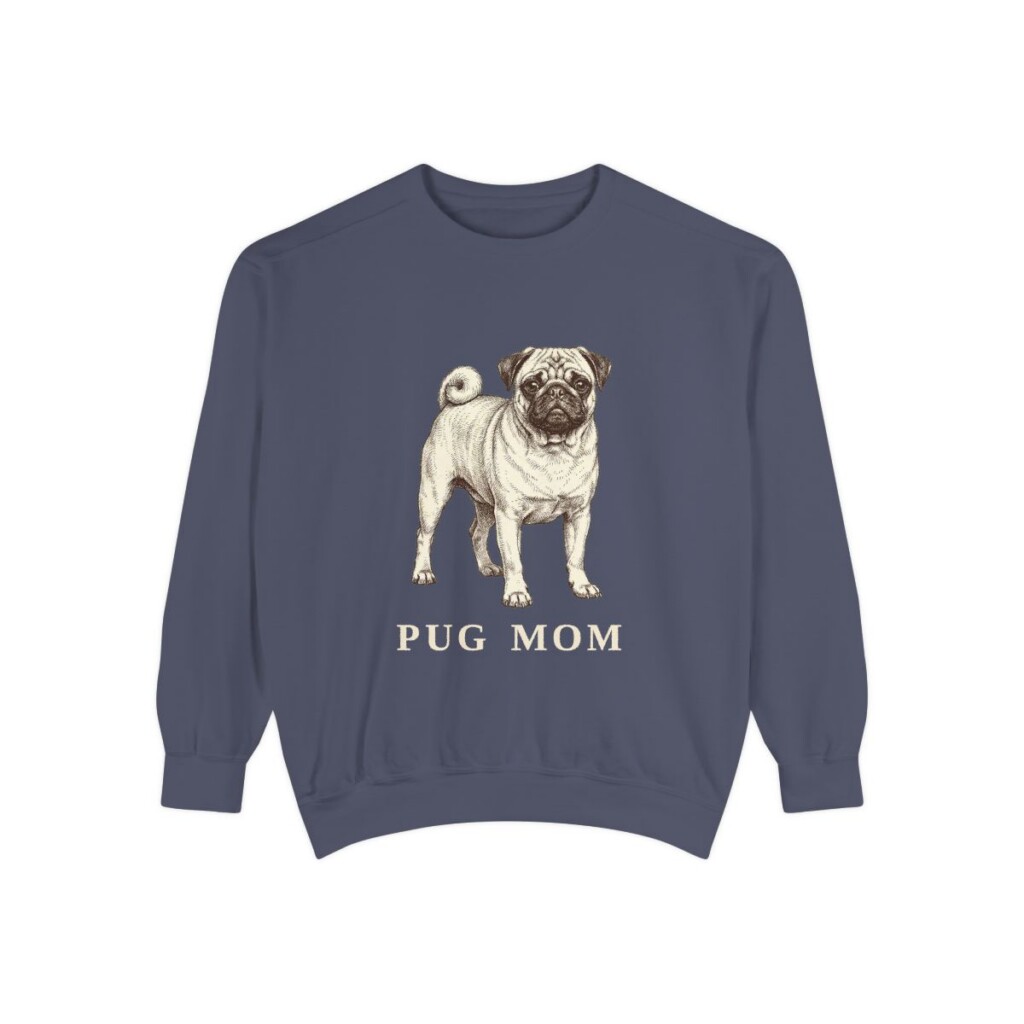 Pug Mom Sweatshirt, Denim, front view