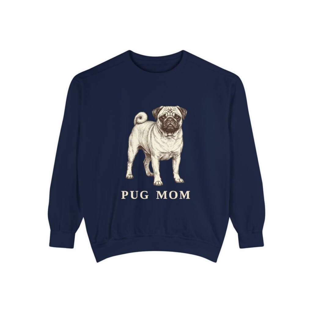 Pug Mom Sweatshirt, True Navy, front view