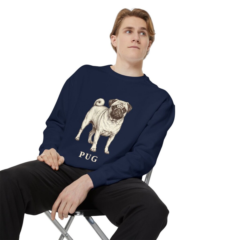 Pug Sweatshirt, True Navy, person 1 context
