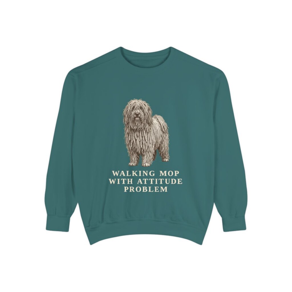 puli-sweatshirt-humor-blue-spruce Puli Humor Sweatshirt, Blue Spruce, front view