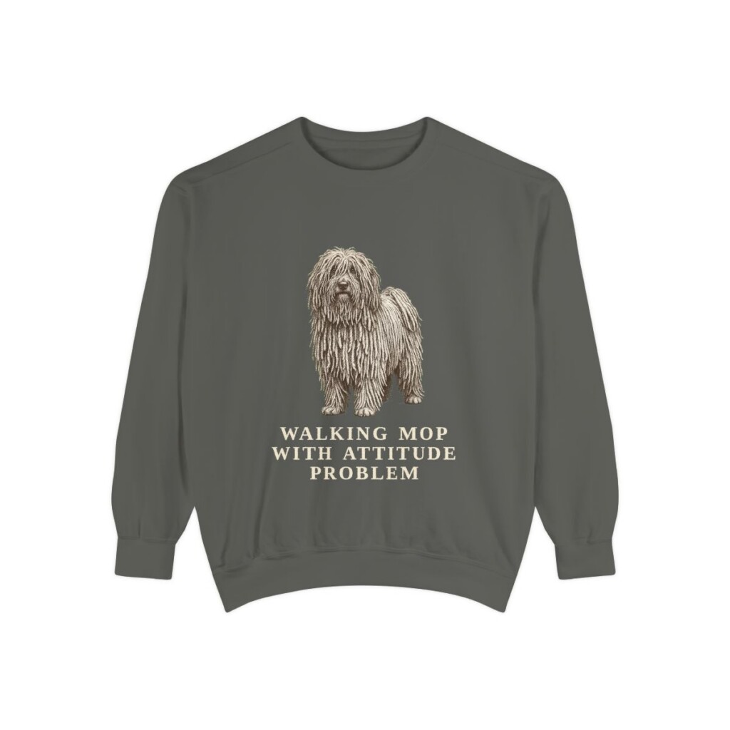 puli-sweatshirt-humor-pepper Puli Humor Sweatshirt, Pepper, front view