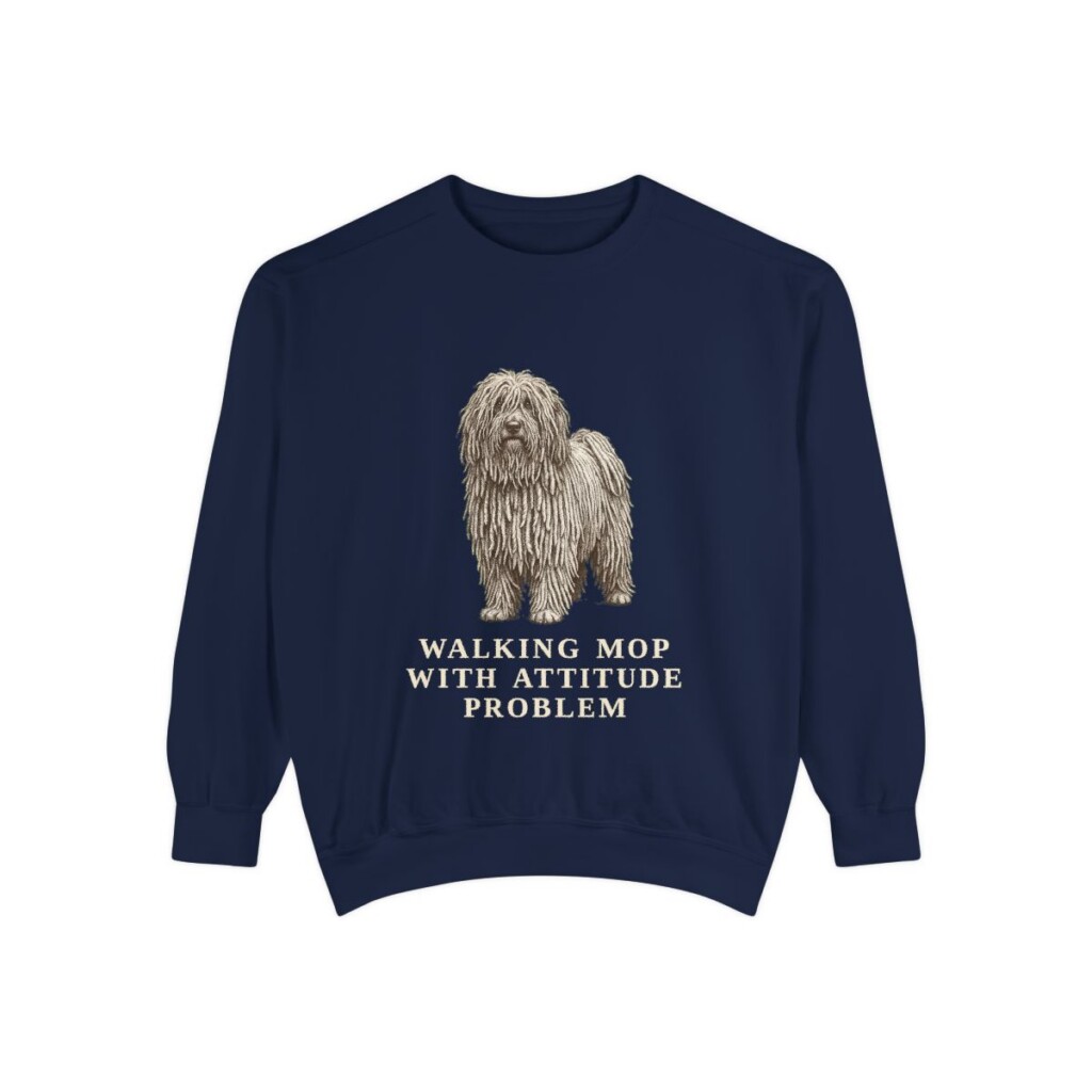 puli-sweatshirt-humor-true-navy Puli Humor Sweatshirt, True Navy, front view