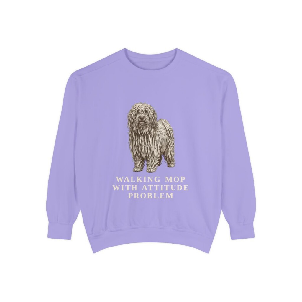 puli-sweatshirt-humor-violet Puli Humor Sweatshirt, Violet, front view