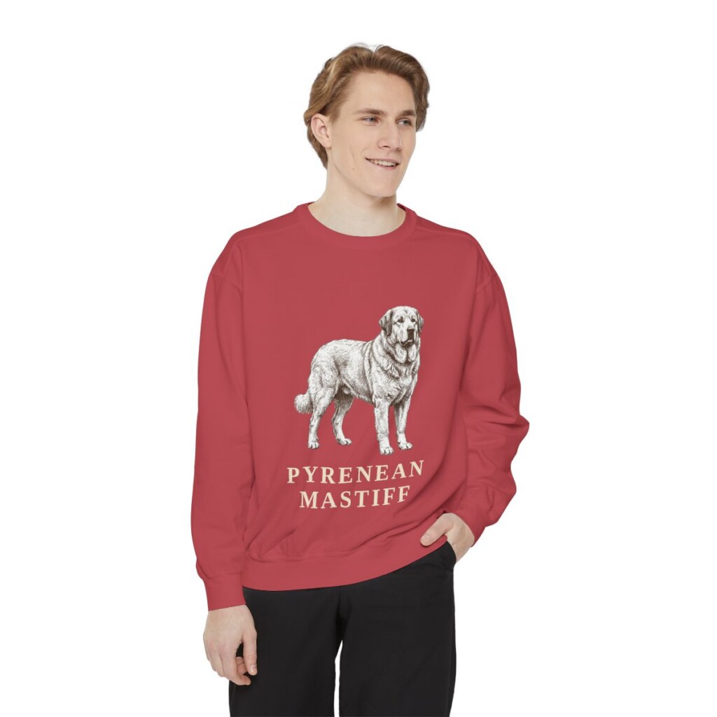 Pyrenean Mastiff Sweatshirt, Crimson, person 1 front