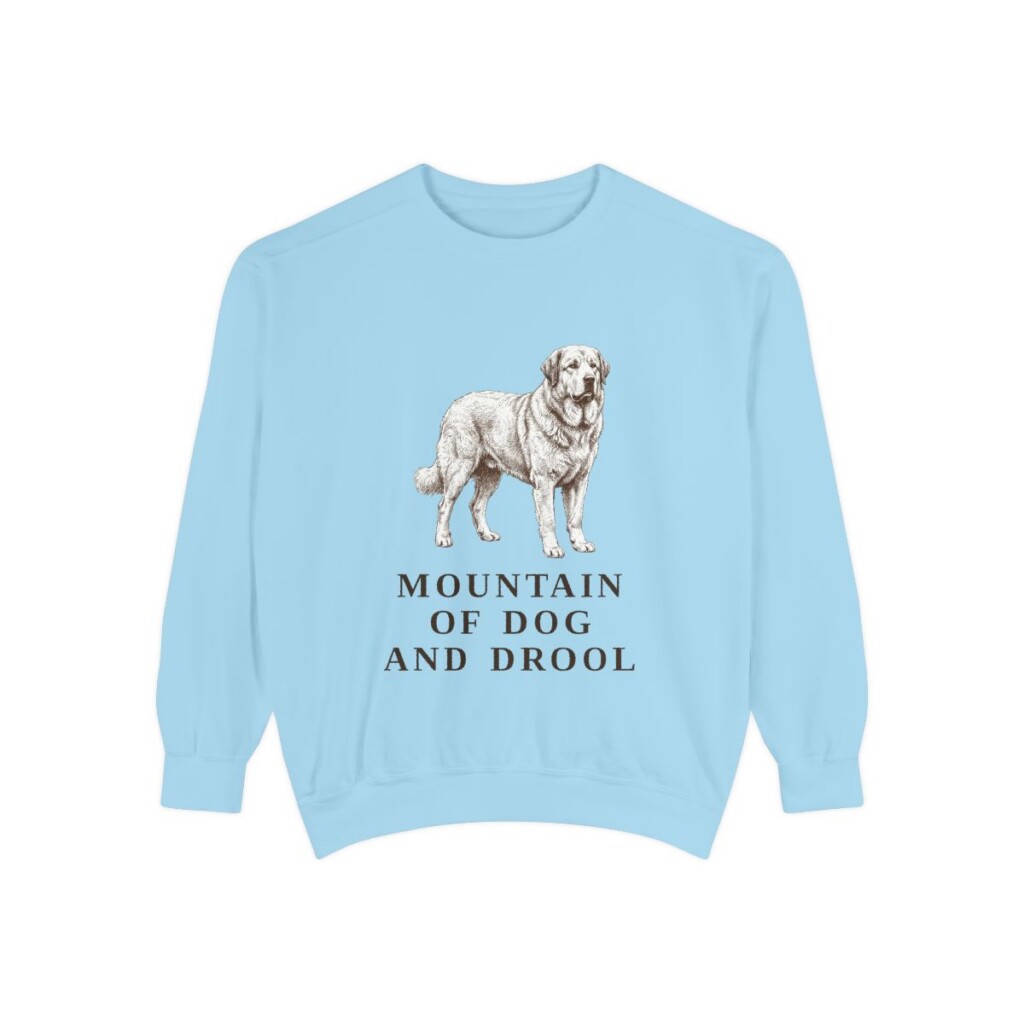 pyrenean-mastiff-sweatshirt-humor-chambray Pyrenean Mastiff Humor Sweatshirt, Chambray, front view