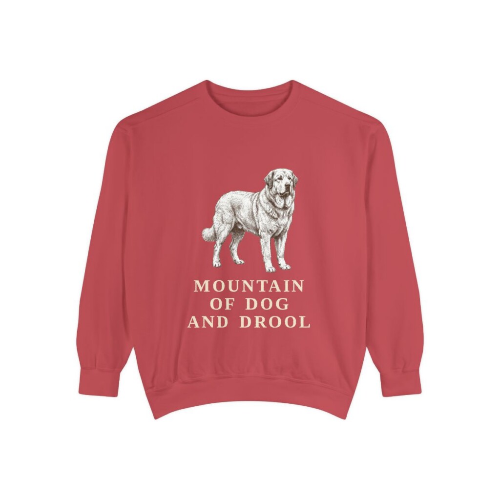 pyrenean-mastiff-sweatshirt-humor-crimson Pyrenean Mastiff Humor Sweatshirt, Crimson, front view