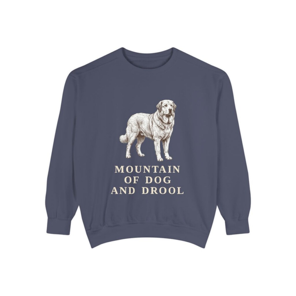pyrenean-mastiff-sweatshirt-humor-denim Pyrenean Mastiff Humor Sweatshirt, Denim, front view