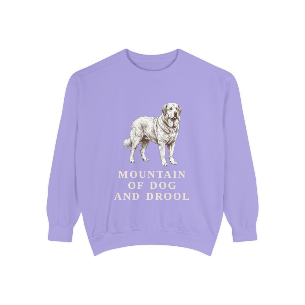 pyrenean-mastiff-sweatshirt-humor-violet Pyrenean Mastiff Humor Sweatshirt, Violet, front view