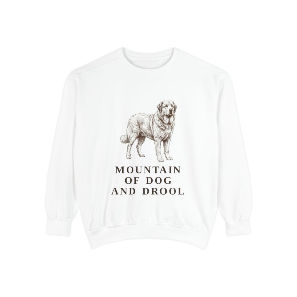 pyrenean-mastiff-sweatshirt-humor-white Pyrenean Mastiff Humor Sweatshirt, White, front view