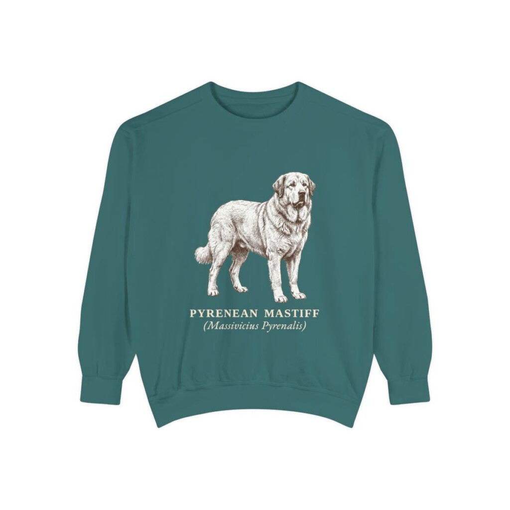Pyrenean Mastiff Latin Sweatshirt, Blue Spruce, front view