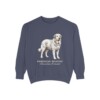 Pyrenean Mastiff Latin Sweatshirt, Denim, front view