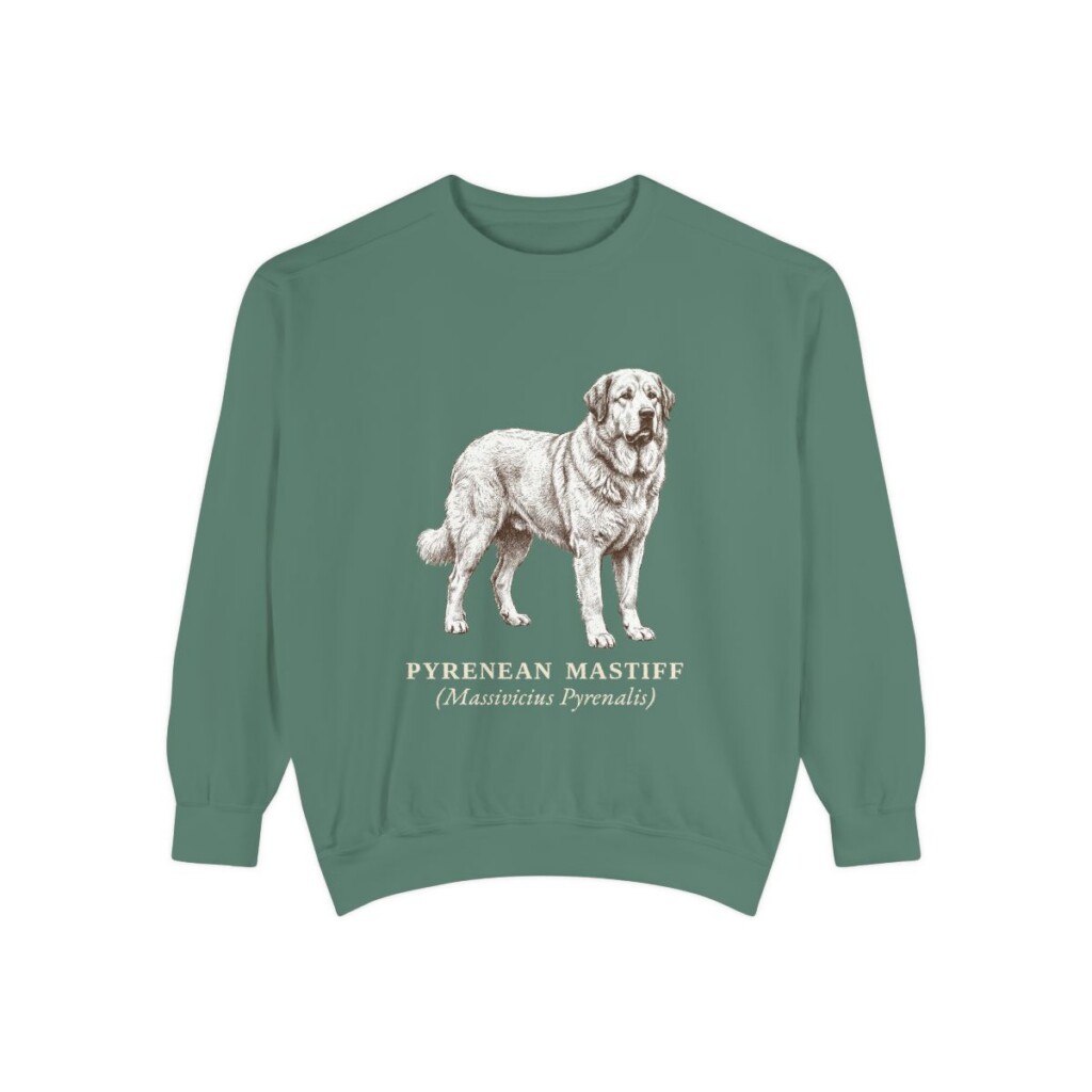 Pyrenean Mastiff Latin Sweatshirt, Light Green, front view