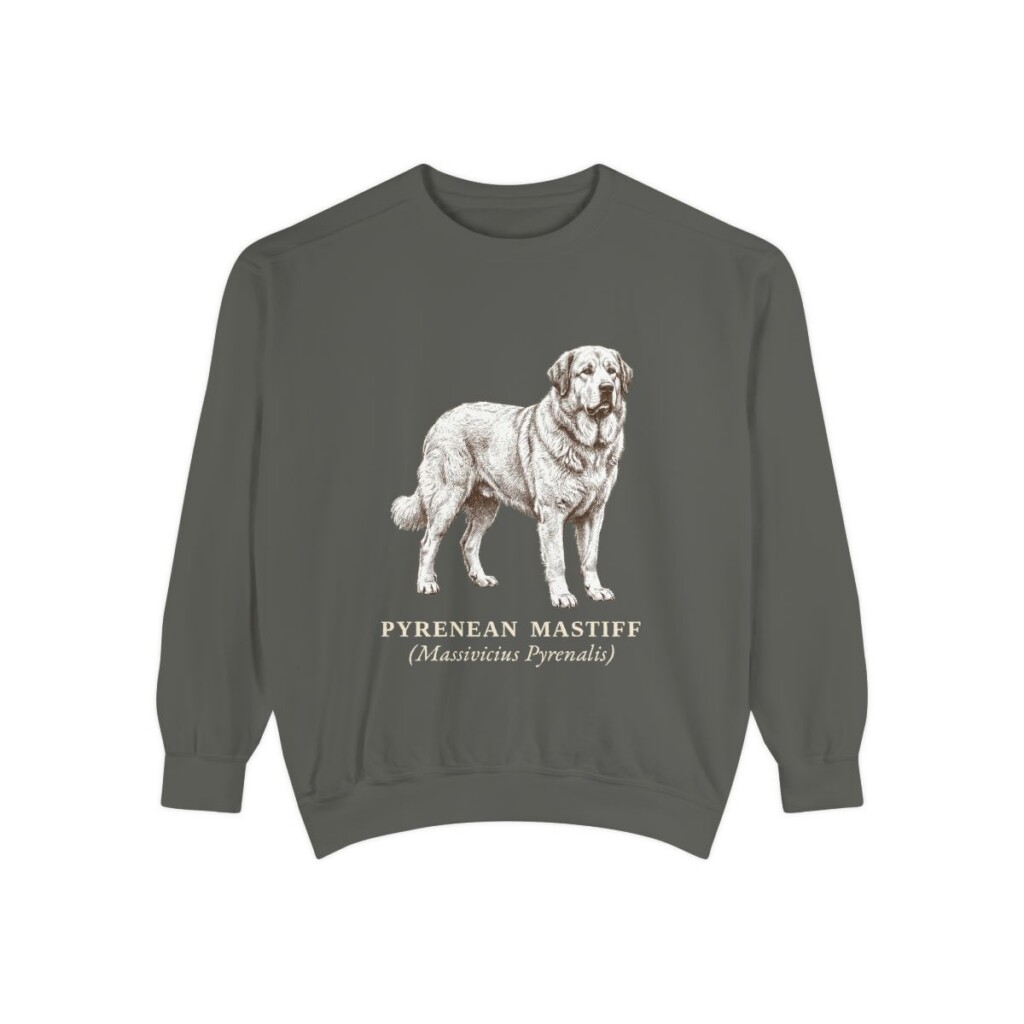 Pyrenean Mastiff Latin Sweatshirt, Pepper, front view