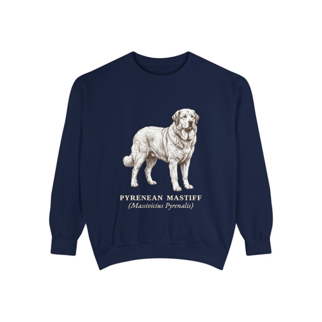 Pyrenean Mastiff Latin Sweatshirt, True Navy, front view