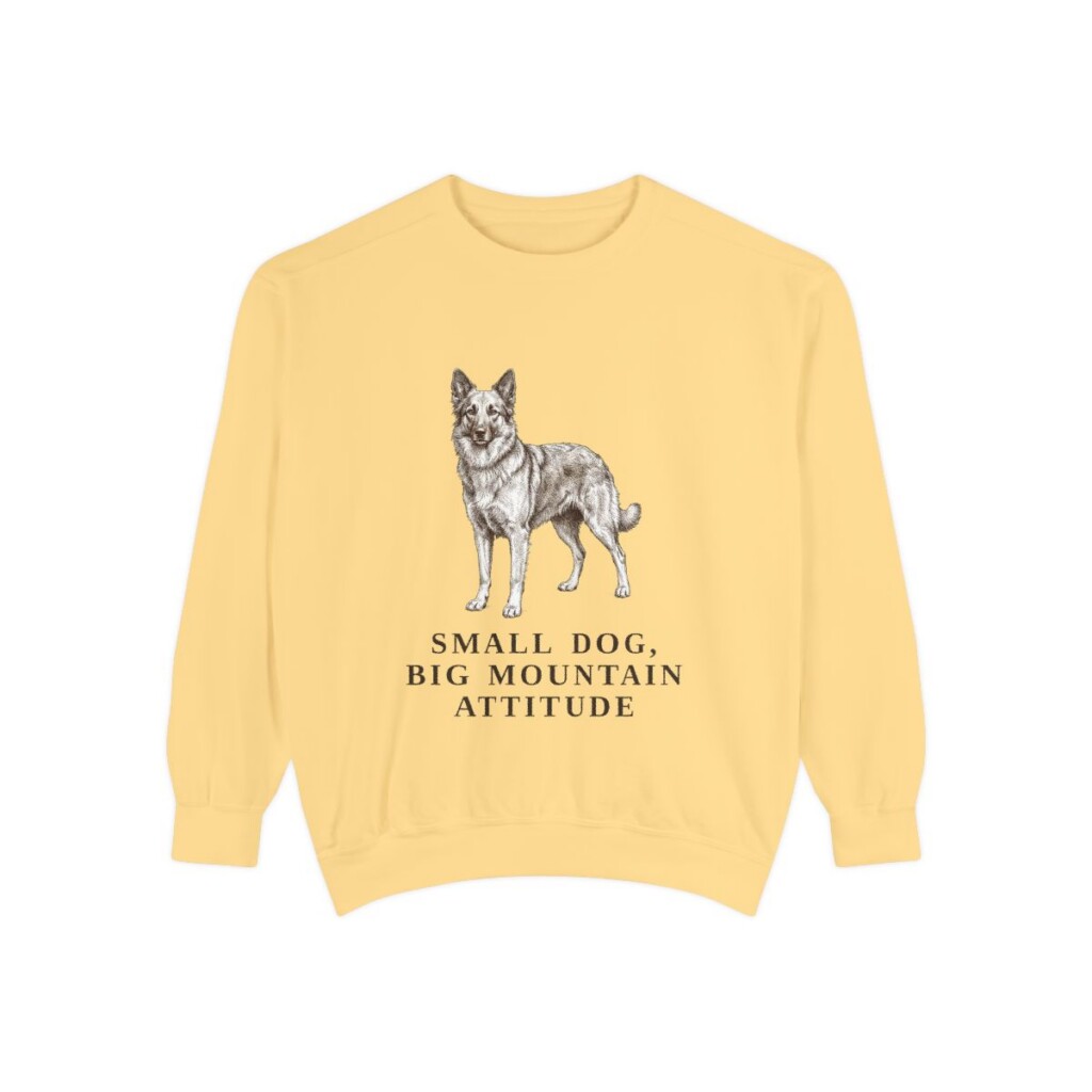 pyrenean-shepherd-sweatshirt-humor-butter Pyrenean Shepherd Humor Sweatshirt, Butter, front view