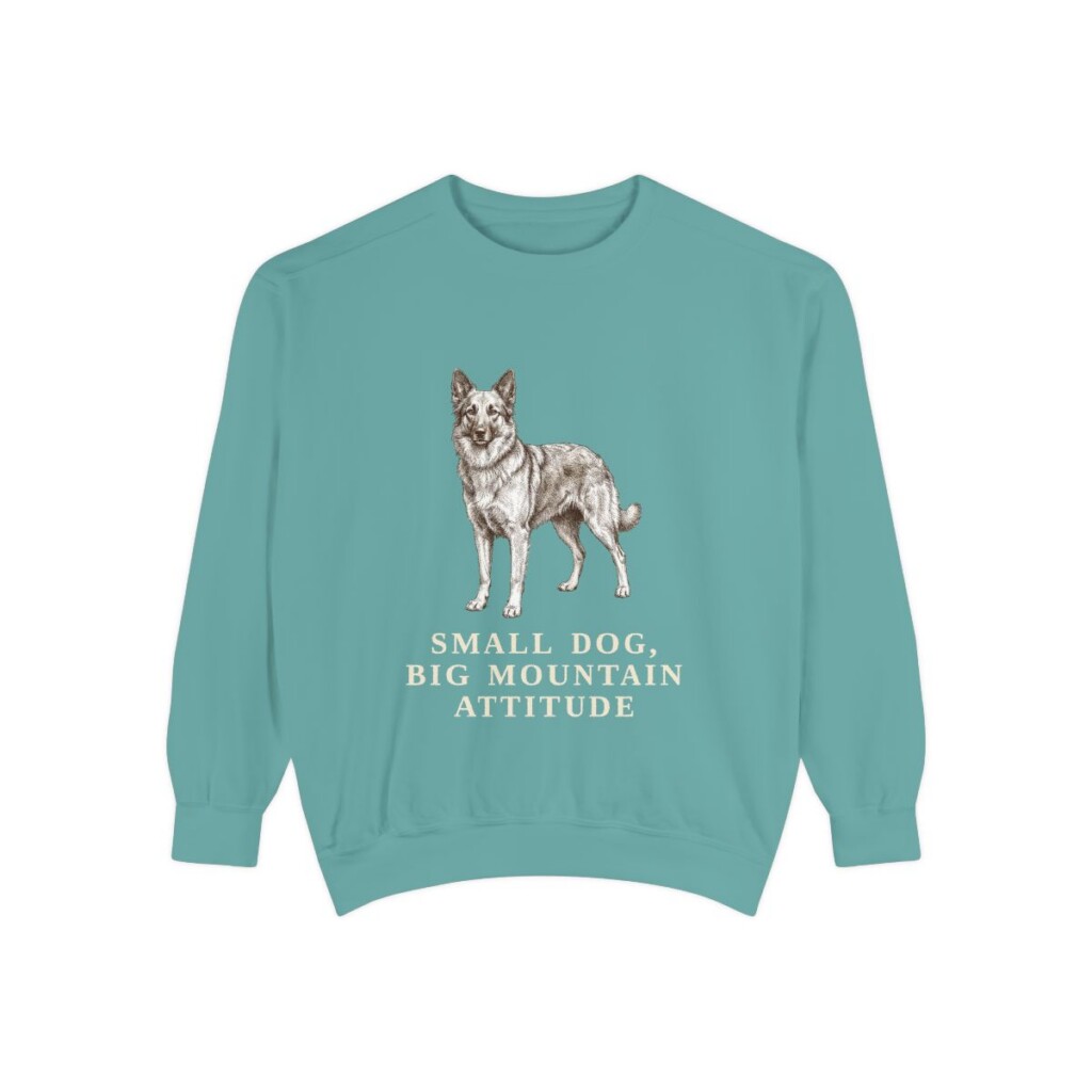 pyrenean-shepherd-sweatshirt-humor-seafoam Pyrenean Shepherd Humor Sweatshirt, Seafoam, front view