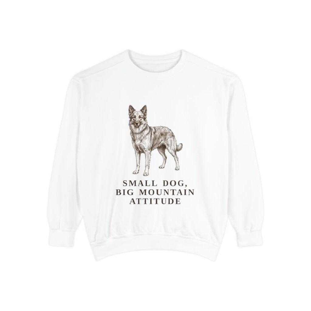 pyrenean-shepherd-sweatshirt-humor-white Pyrenean Shepherd Humor Sweatshirt, White, front view