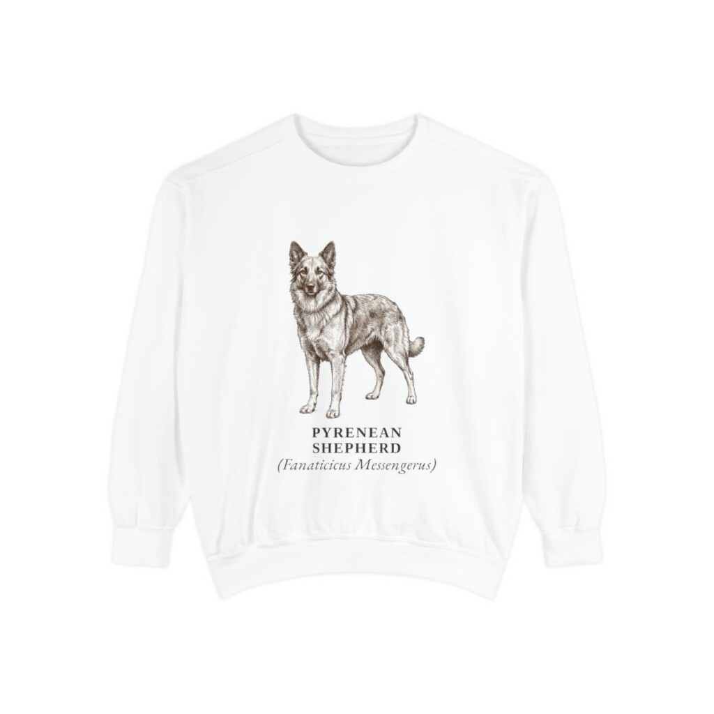 Pyrenean Shepherd Latin Sweatshirt, White, front view