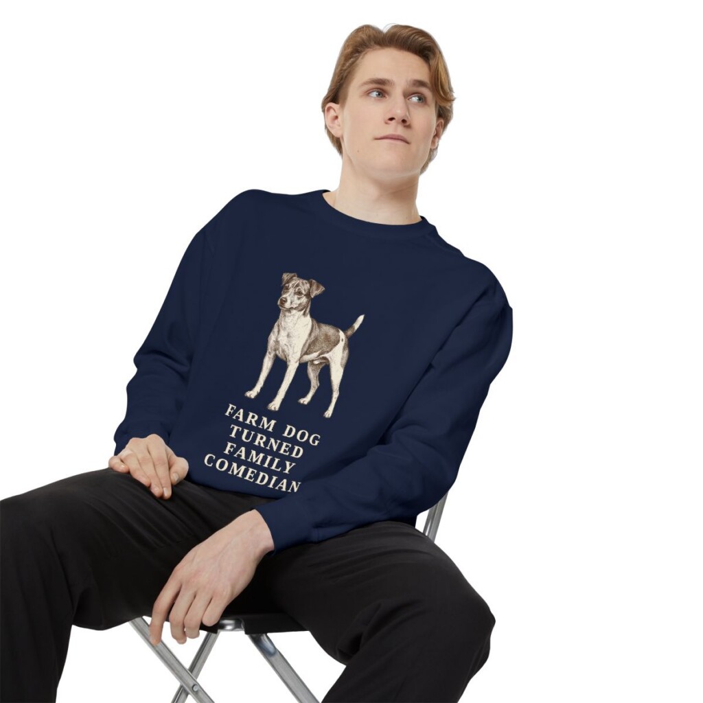 Rat Terrier Humor Sweatshirt, True Navy, person 1 context