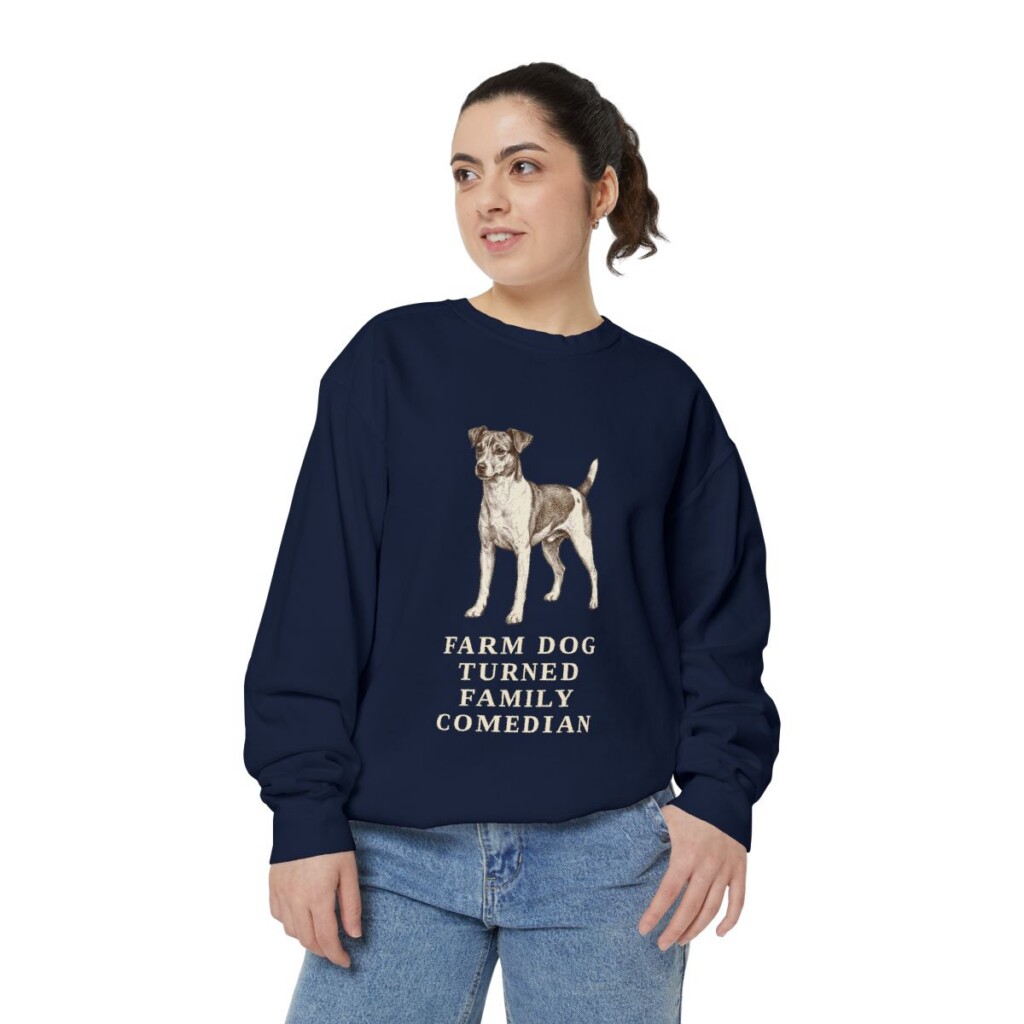 Rat Terrier Humor Sweatshirt, True Navy, person 2 front