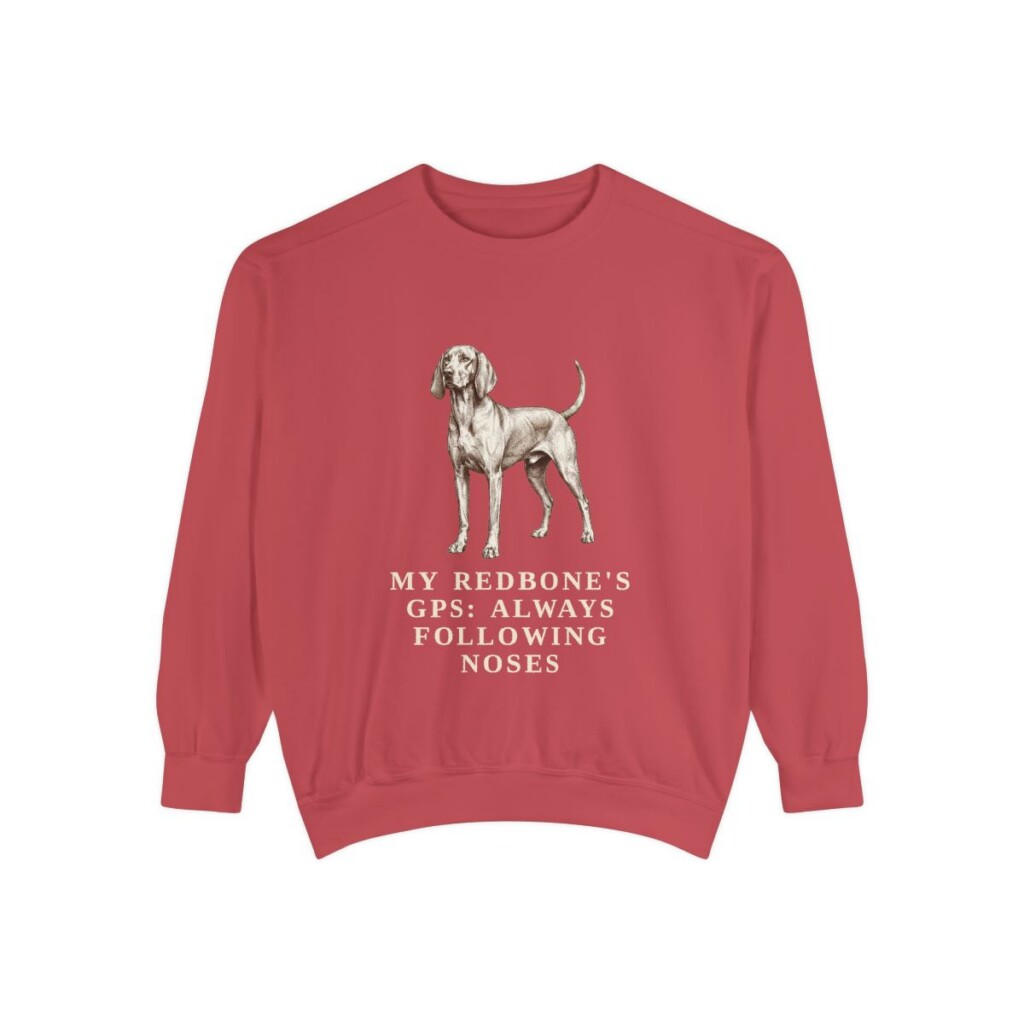 Redbone Coonhound Humor Sweatshirt, Crimson, front view