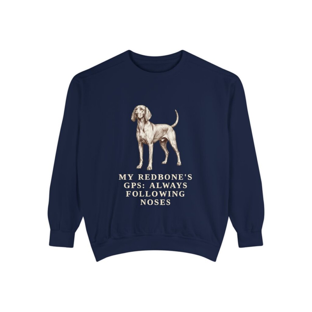 Redbone Coonhound Humor Sweatshirt, True Navy, front view