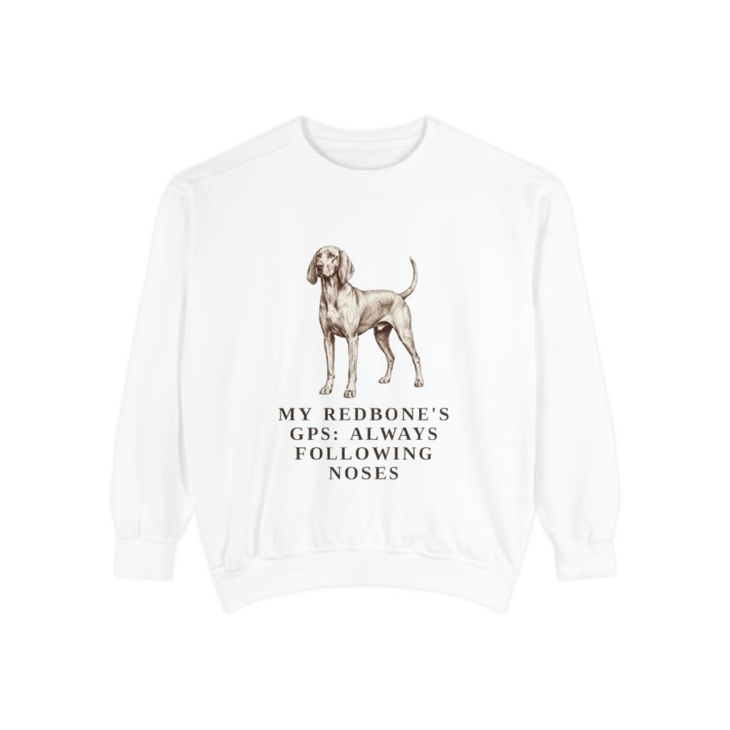 Redbone Coonhound Humor Sweatshirt, White, front view